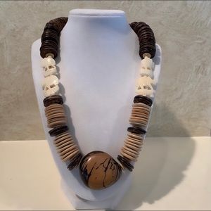 VINTAGE Stone & Ivory Elephants Pendant Necklace